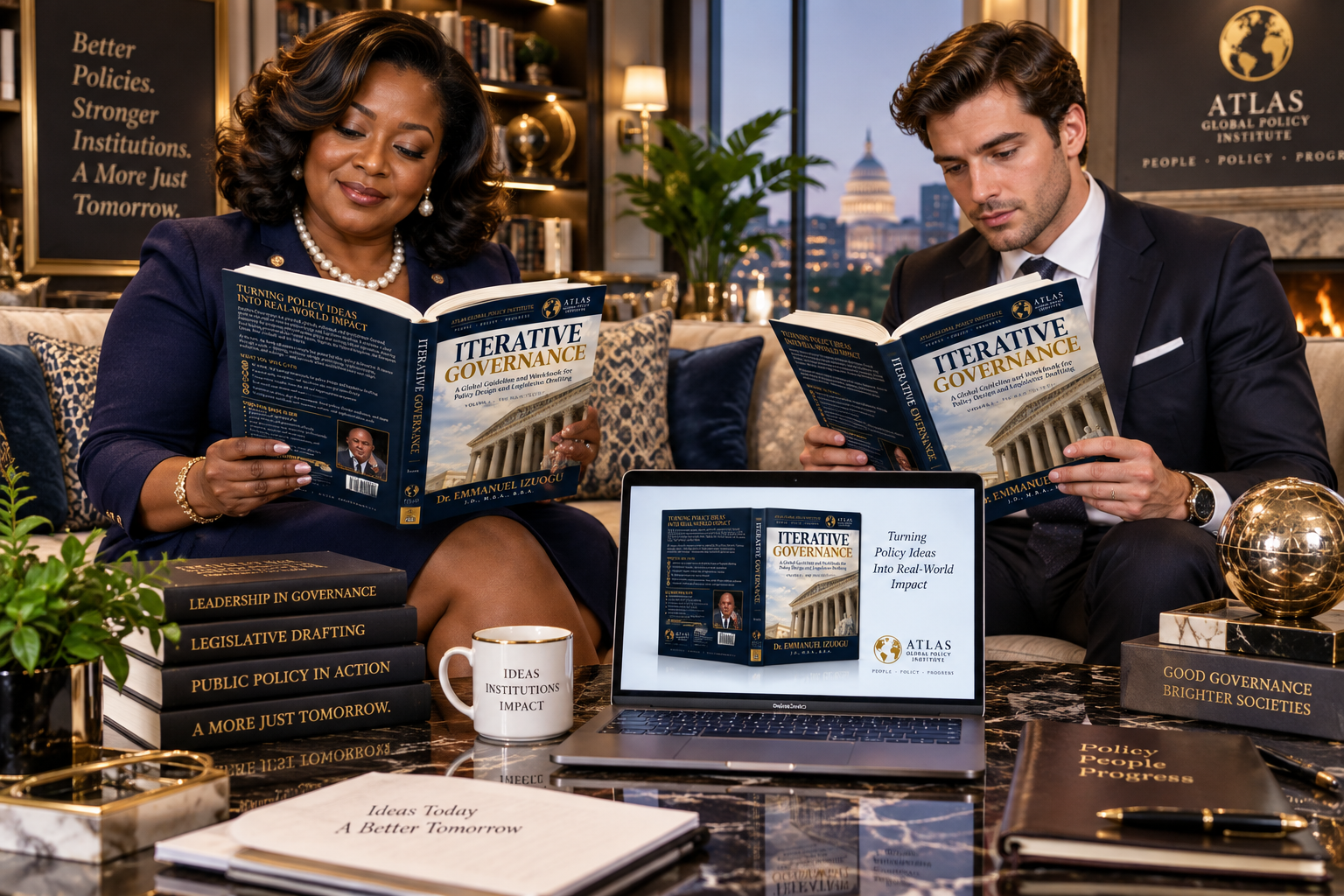Policy professionals reading and discussing Iterative Governance in an executive setting